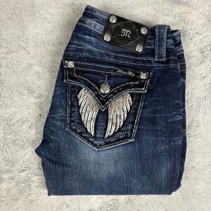 Miss Me Angel Wings Womens Jeans Low Rise Bling Y2K Rhinestone Size 28 Skinny